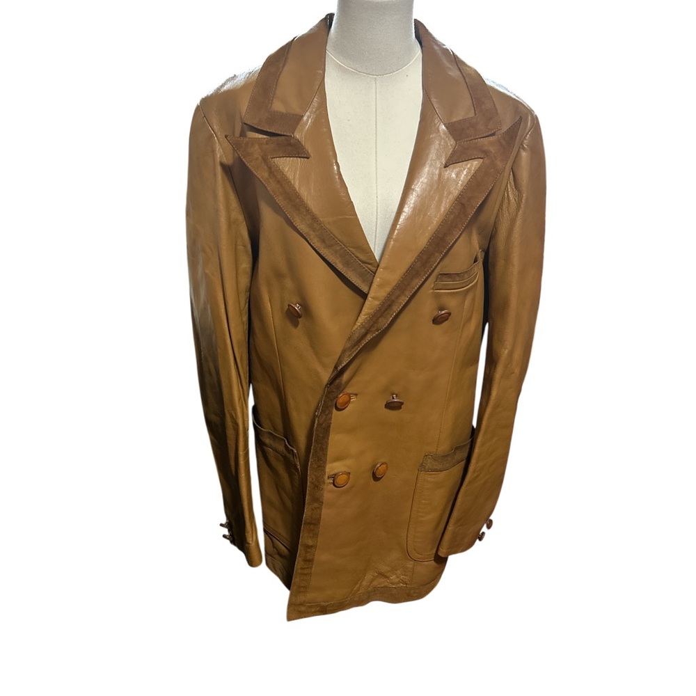 Vintage 70’s Leather Western Ranch Blazer Jacket Mens 40R Medium Marlboro Style - Picture 4 of 16